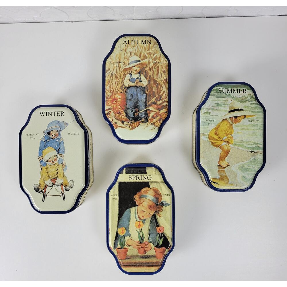 Vintage Good Housekeeping 4 Seasons Metal Tins Spring Summer Autumn Winter 4 pcs